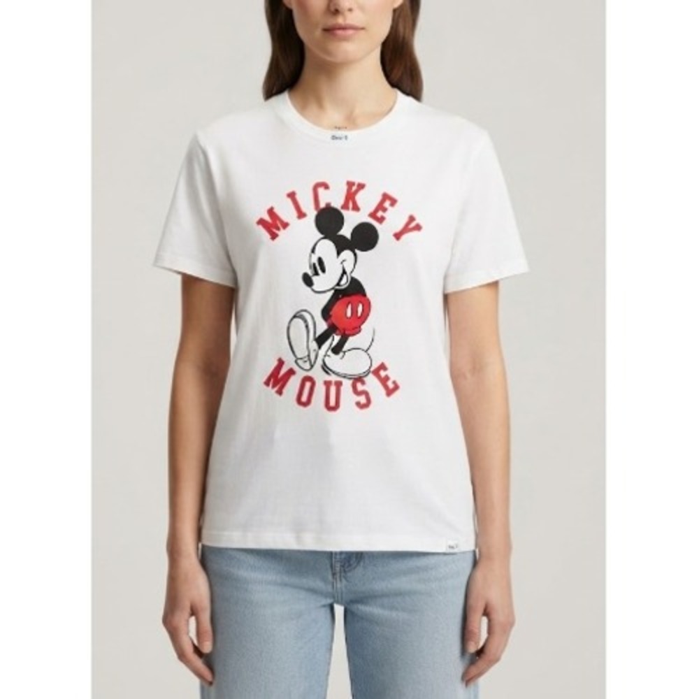 Disney Womens‎ White Red Mickey Mouse Graphic Vintage Style T-Shirt Size Small